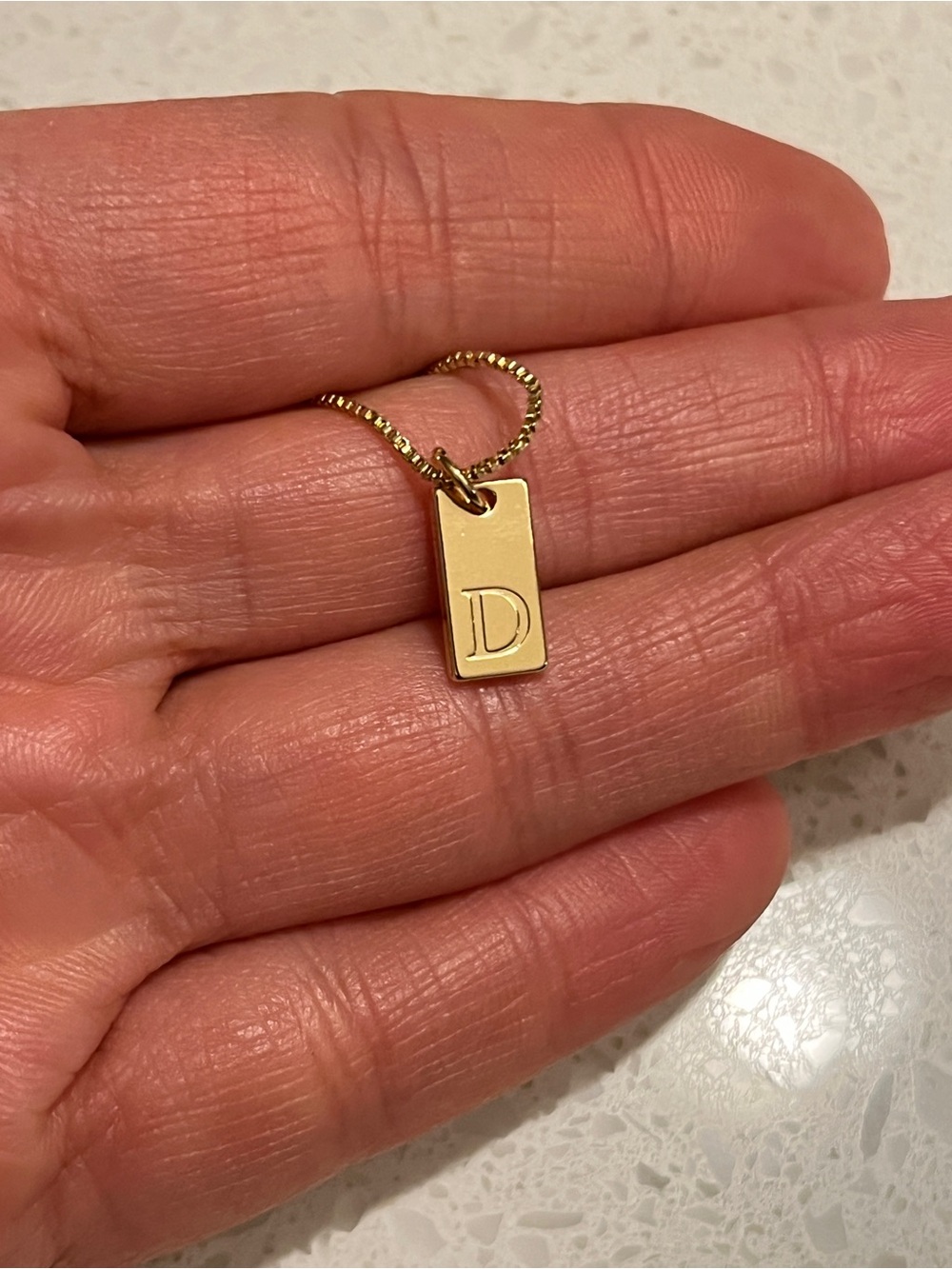 Gold-color Rectangular Tag letter “D” Engraving Pendant Necklace